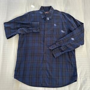 Toscano Men's Navy Black Plaid Check Long Sleeve Button Down 100% Cotton US L